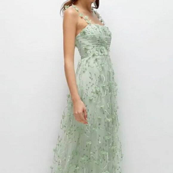 Dessy Collection Celedon Green Floral Embroidered Gown 3156 - Picture 3 of 6